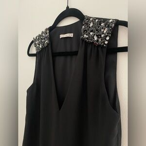Alice + Olivia Harper Black Embellished Sleeveless Top | Size XS